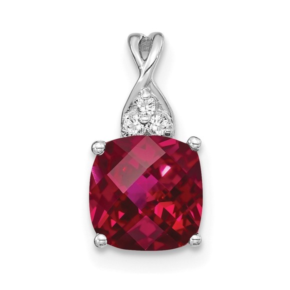 14K White Gold Checkerboard Created Ruby and Diamond Pendant,All Products : American Fashion Style Bags On Sale